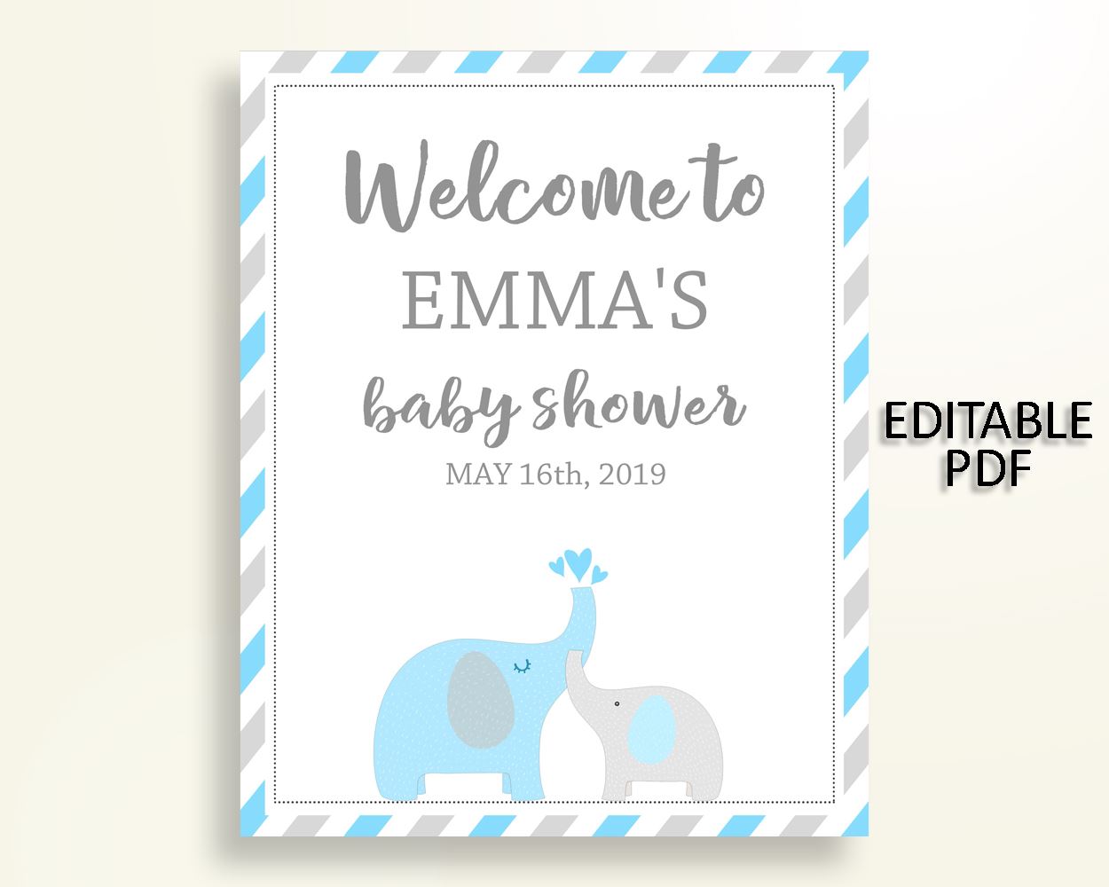 Welcome Sign Baby Shower Welcome Sign Elephant Baby Shower Welcome Sign Blue Gray Baby Shower Elephant Welcome Sign party décor C0U64 - Digital Product