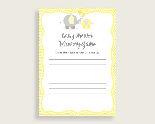 Memory Game Baby Shower Memory Game Yellow Baby Shower Memory Game Baby Shower Elephant Memory Game Yellow Gray party ideas prints W6ZPZ