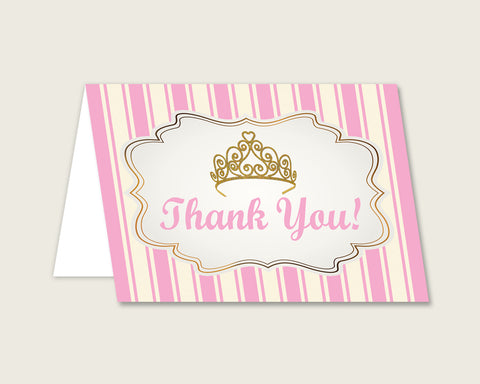 Pink Gold Thank You Cards Printable, Royal Princess Baby Shower Thank You Notes, Girl Shower Thank You Folded, Instant Download, rp002