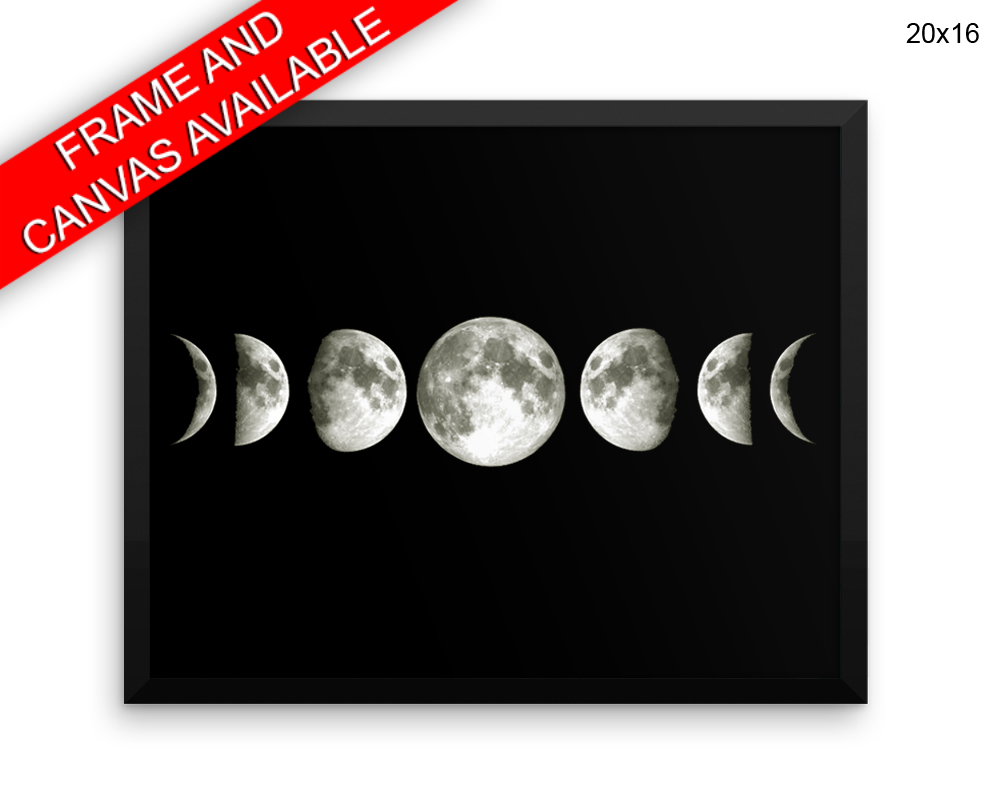 Moon Phases Print, Beautiful Wall Art with Frame and Canvas options available Space Decor