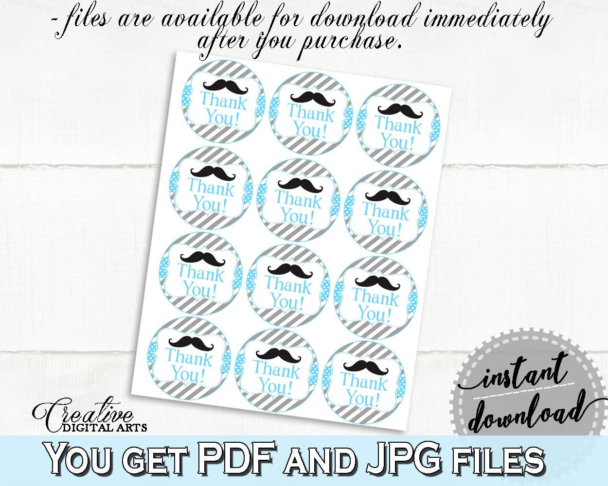 Round Tags, Baby Shower Round Tags, Mustache Baby Shower Round Tags, Baby Shower Mustache Round Tags Blue Gray shower celebration 9P2QW - Digital Product