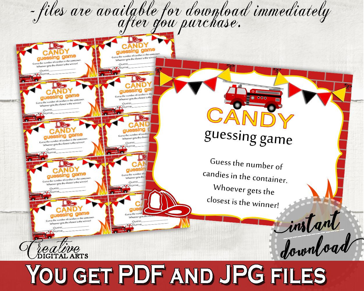 Candy Guessing Baby Shower Candy Guessing Fireman Baby Shower Candy Guessing Red Yellow Baby Shower Fireman Candy Guessing prints, pdf LUWX6 - Digital Product