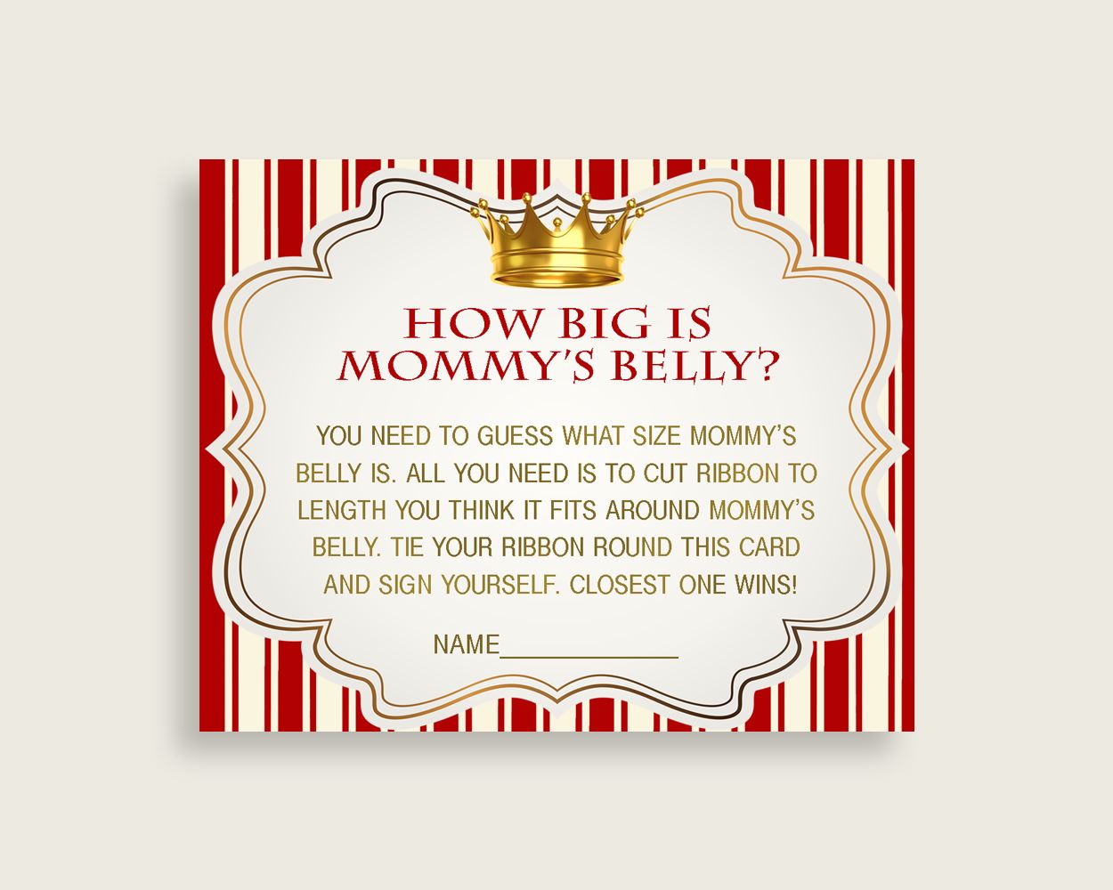 Red Gold How Big Is Mommy's Belly Game, Prince Baby Shower Boy, Guess Mommys Belly Size, Mommy Tummy Game, Instant Download, Crown 92EDX