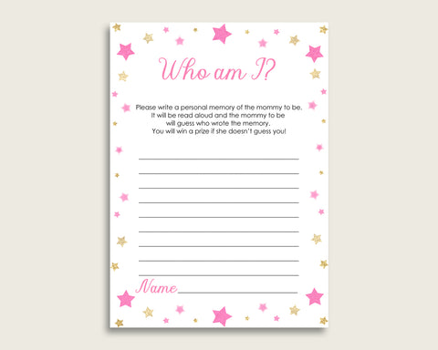 Twinkle Star Who Am I Game Printable, Girl Baby Shower Memory With Mommy, Pink Gold Baby Shower Activity, Instant Download, Cute Stars bsg01