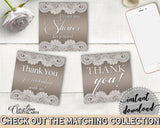 Thank You Tags Square in Traditional Lace Bridal Shower Brown And Silver Theme, favour stickers, elegant bridal, customizable files - Z2DRE - Digital Product