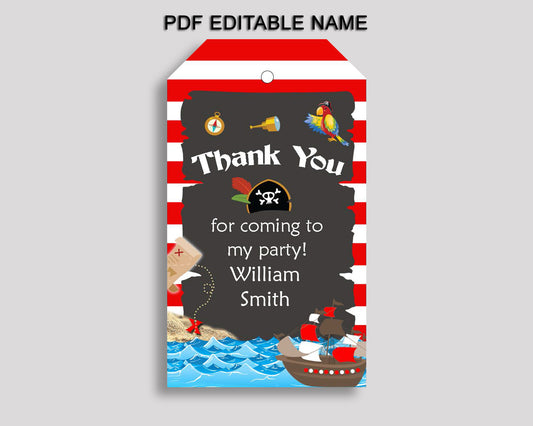 Pirate Favor Tags Red Black Party Tags Pirate Birthday Tags Pirate Thank You Tags Boy INGIO