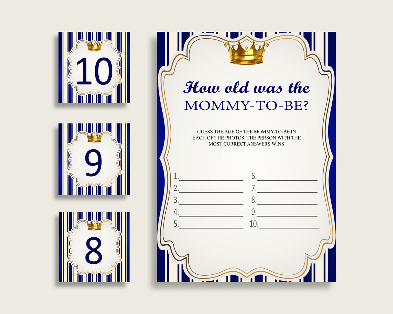 Blue Gold How Old Was The Mommy To Be, Boy Baby Shower Game Printable, Royal Prince Guess Mommy's Age Game, Instant Download, rp001