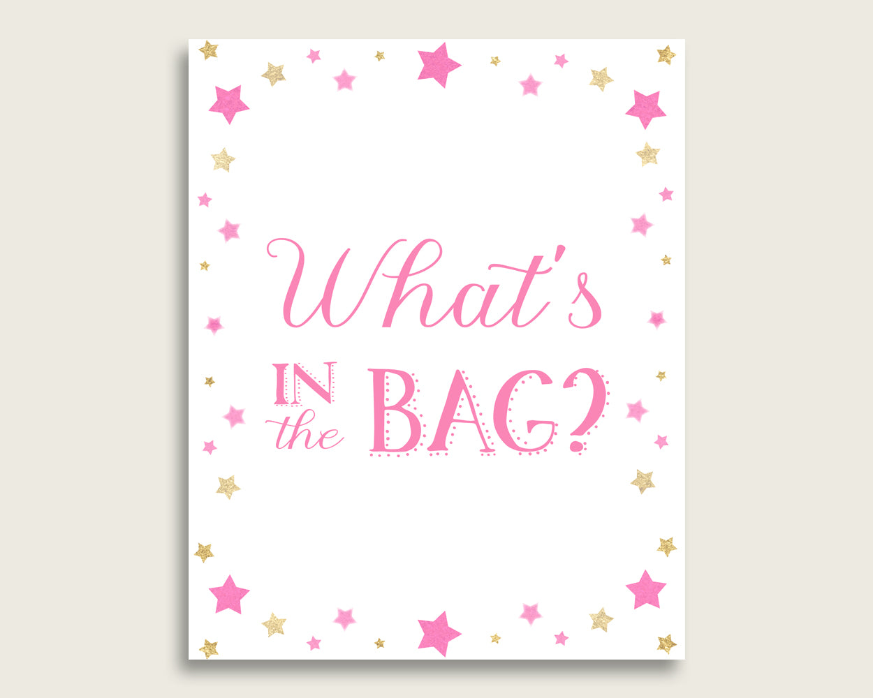 Twinkle Star Baby Shower What's In The Bag Game, Pink Gold Girl Bag Game Printable, Instant Download, Cute Stars Most Popular bsg01