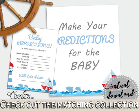 Baby Predictions Baby Shower Baby Predictions Nautical Baby Shower Baby Predictions Baby Shower Nautical Baby Predictions Blue Red DHTQT - Digital Product