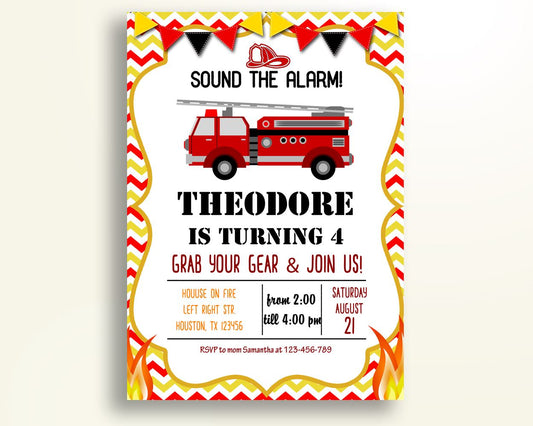 Firetruck Birthday Invitation Firetruck Birthday Party Invitation Firetruck Birthday Party Firetruck Invitation Boy firetruck party YL4GK - Digital Product