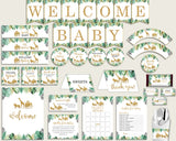 Gold Green Baby Shower Decorations Gender Neutral Kit, Jungle Baby Shower Party Package Printable, Instant Download, Cute Animals EJRED