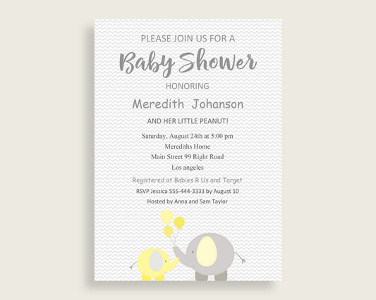 Invitation Baby Shower Invitation Yellow Baby Shower Invitation Baby Shower Elephant Invitation Yellow Gray pdf jpg party décor party W6ZPZ