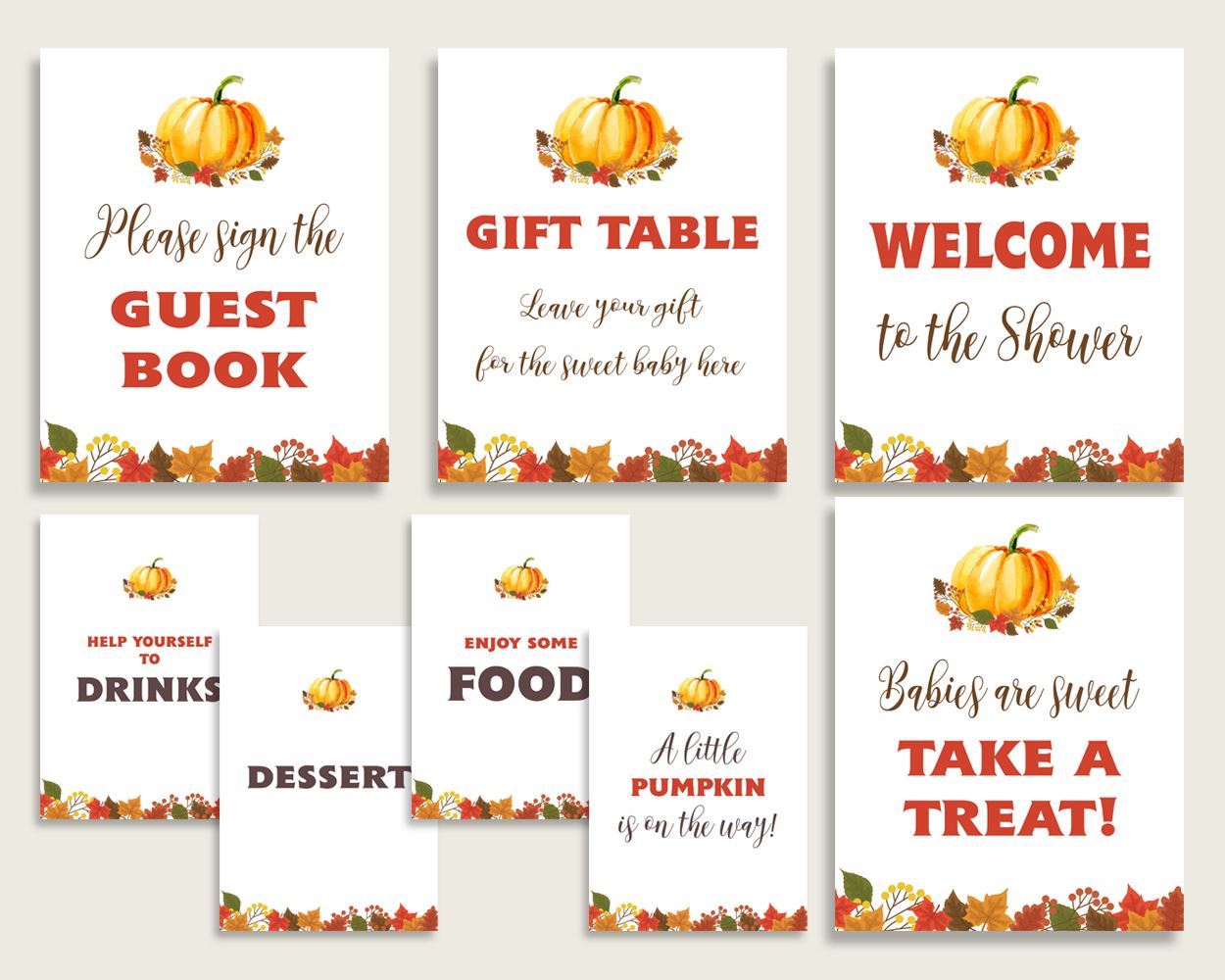 Table Signs Baby Shower Table Signs Fall Baby Shower Table Signs Baby Shower Pumpkin Table Signs Orange Brown digital download BPK3D - Digital Product