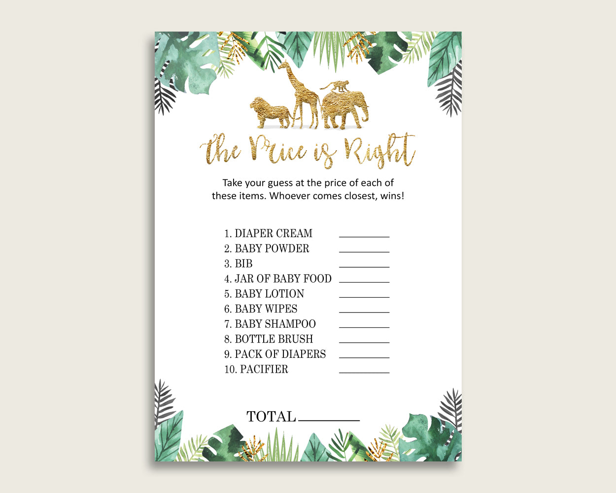 Gold Green The Price Is Right Game, Jungle Baby Shower Gender Neutral Activity, Guess The Price Game Printable, Instant Download, EJRED