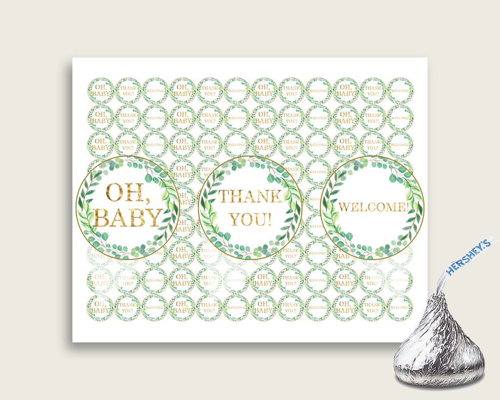 Greenery Hershey Kisses Circle Printable, Green Gold Hershey Kisses Labels Round Digital, Gender Neutral Baby Shower, Instant Y8X33