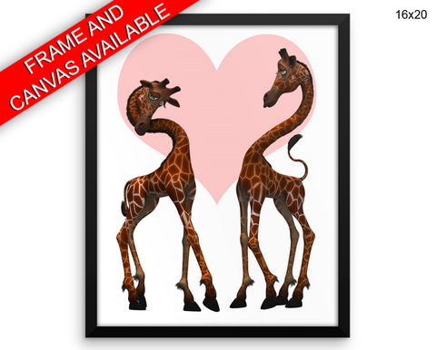 Giraffe Love Print, Beautiful Wall Art with Frame and Canvas options available Nursery Decor