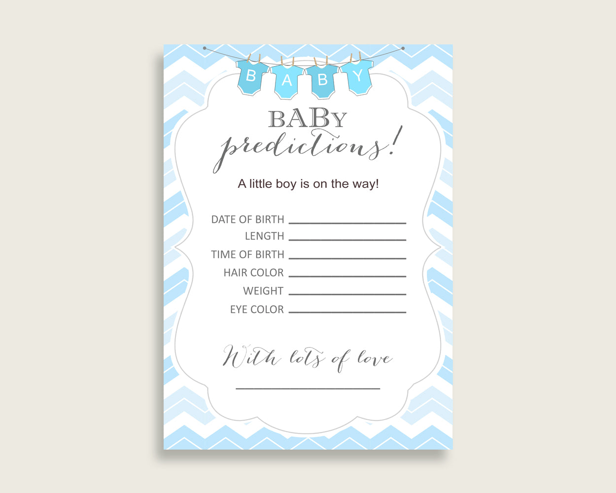 Chevron Baby Shower Prediction Cards & Sign Printable, Blue White Baby Prediction Game Boy, Instant Download, Popular Zig Zag Theme cbl01