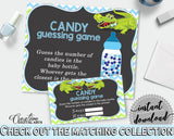 CANDY GUESSING GAME sign and tickets for baby shower with green alligator and blue color theme, instant download - ap002
