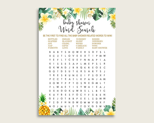 Tropical Word Search Game, Green Yellow Baby Shower Word Search Cards Printable, Gender Neutral Baby Shower Activities, Hidden Words 4N0VK