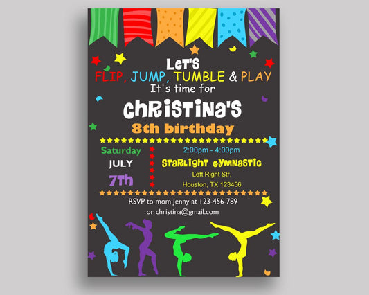 Gymnastics Birthday Invitation Gymnastics Birthday Party Invitation Gymnastics Birthday Party Gymnastics Invitation Girl tumble play QKROL - Digital Product