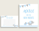 Elephant Advice For Mommy To Be Cards & Sign, Printable Baby Shower Blue Grey Advice For New Parents, Instant Download, Most Popular ebl02