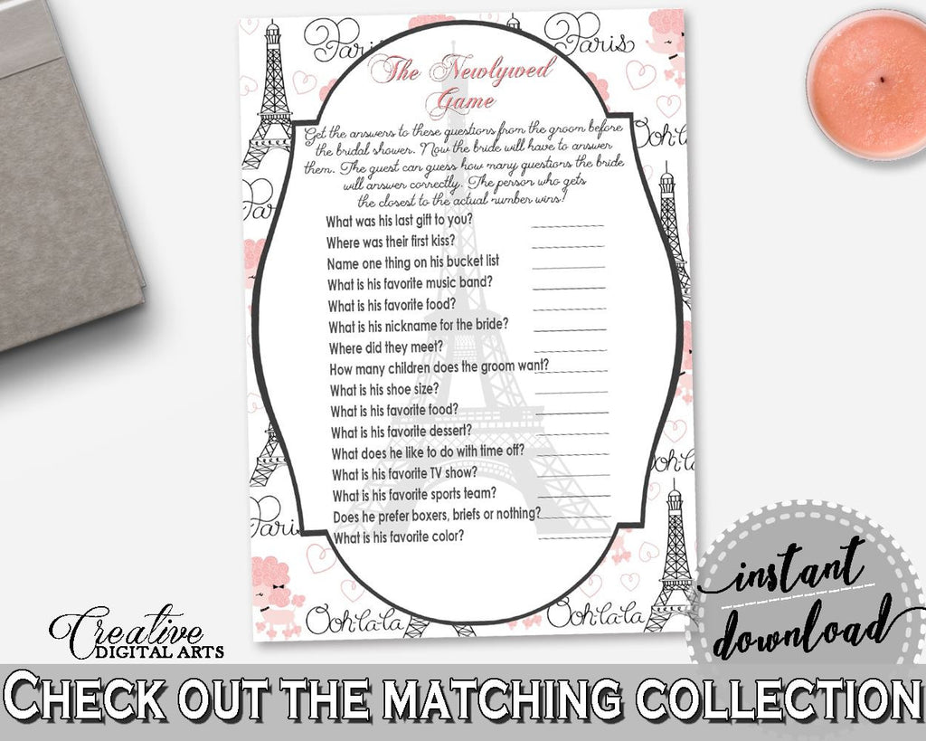 The Newlywed Game in Paris Bridal Shower Pink And Gray Theme, wedding game, grey eiffel tower, party planning, party stuff, prints - NJAL9 - Digital Product