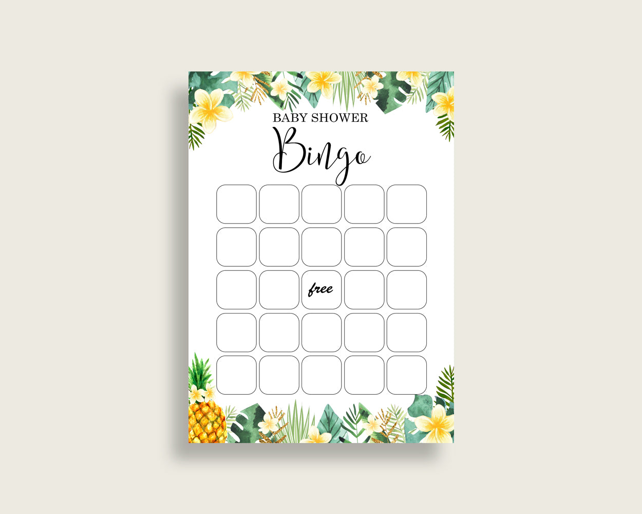 Tropical Baby Shower Bingo Cards Printable, Green Yellow Baby Shower Gender Neutral, 60 Prefilled Bingo Game Cards, Popular 4N0VK