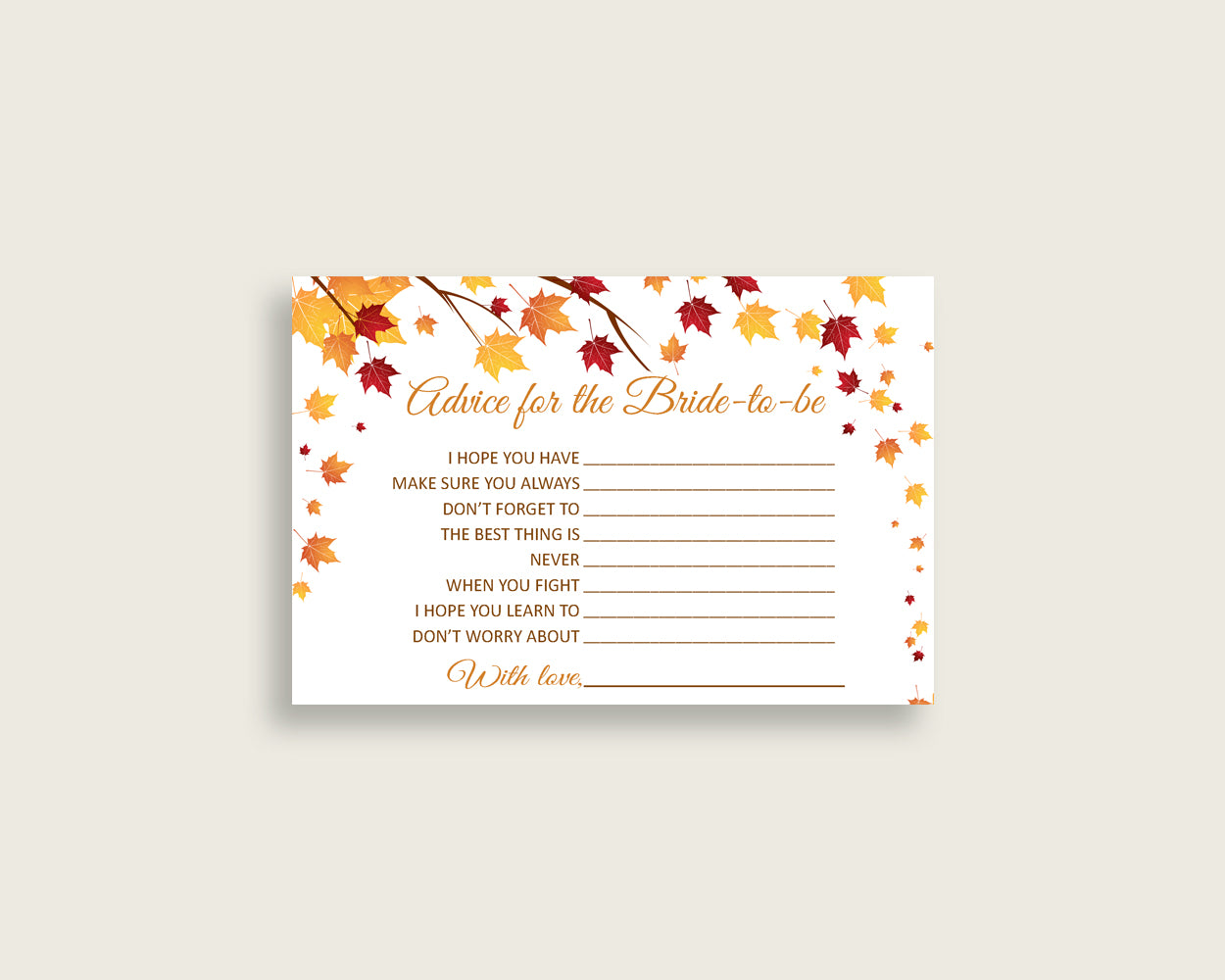 Advice Cards Bridal Shower Advice Cards Fall Bridal Shower Advice Cards Bridal Shower Autumn Advice Cards Brown Yellow party stuff YCZ2S