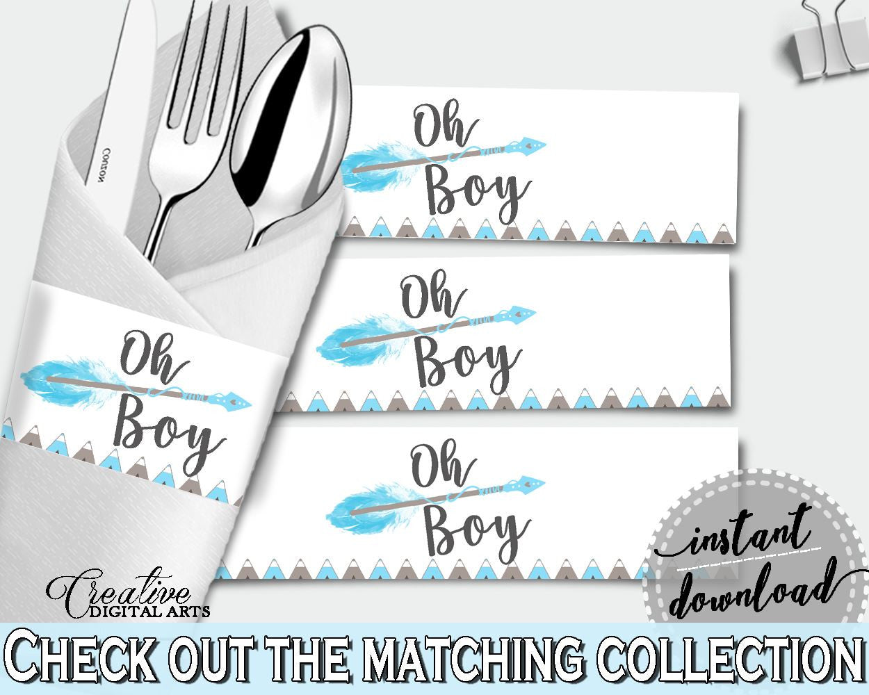 Napkin Rings Baby Shower Napkin Rings Aztec Baby Shower Napkin Rings Blue White Baby Shower Aztec Napkin Rings - QAQ18 - Digital Product