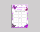 Butterfly Bingo Cards Butterfly Bingo Game Butterfly Birthday Bingo Cards Purple White Bingo 60 Cards Girl OHI62
