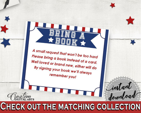Bring A Book Baby Shower Bring A Book Baseball Baby Shower Bring A Book Baby Shower Baseball Bring A Book Blue Red party supplies YKN4H - Digital Product