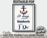 Days Until I Do in Nautical Anchor Flowers Bridal Shower Navy Blue Theme, bridal countdown, bridal shower style, party stuff, prints - 87BSZ - Digital Product