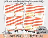 Orange Baby shower FOOD TENTS editable, printable tents with orange stripes theme, glitter gold tents pdf, instant download - bs003