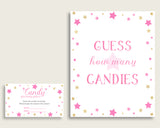 Pink Gold Candy Guessing Game, Twinkle Star Baby Shower Girl Sign And Cards, Guess How Many Candies, Candy Jar Game, Jelly Beans bsg01