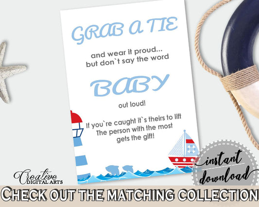 Grab A Tie Baby Shower Grab A Tie Nautical Baby Shower Grab A Tie Baby Shower Nautical Grab A Tie Blue Red printable files - DHTQT - Digital Product