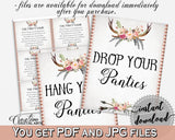 Antlers Flowers Bohemian Bridal Shower Drop Your Panties in Gray and Pink, panty game, gray bridal theme, instant download, pdf jpg - MVR4R - Digital Product
