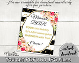 Mimosa Bar Sign in Flower Bouquet Black Stripes Bridal Shower Black And Gold Theme, splash juice, gold details, customizable files - QMK20 - Digital Product