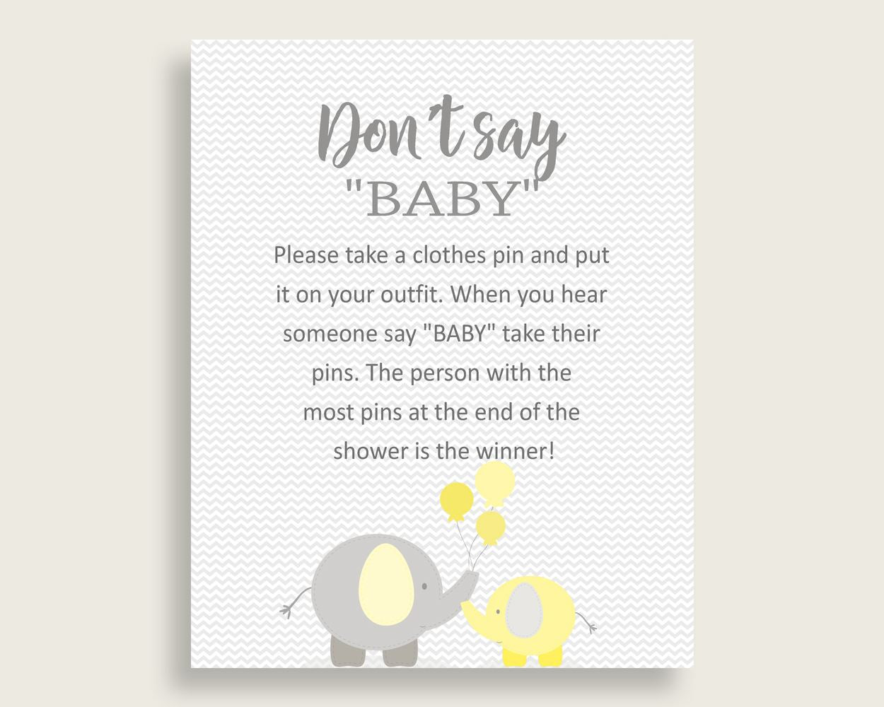 Dont Say Baby Baby Shower Dont Say Baby Yellow Baby Shower Dont Say Baby Baby Shower Elephant Dont Say Baby Yellow Gray party décor W6ZPZ