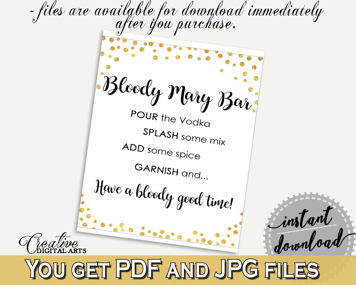 Bloody Mary Bridal Shower Bloody Mary Confetti Bridal Shower Bloody Mary Bridal Shower Confetti Bloody Mary Gold White digital print CZXE5 - Digital Product