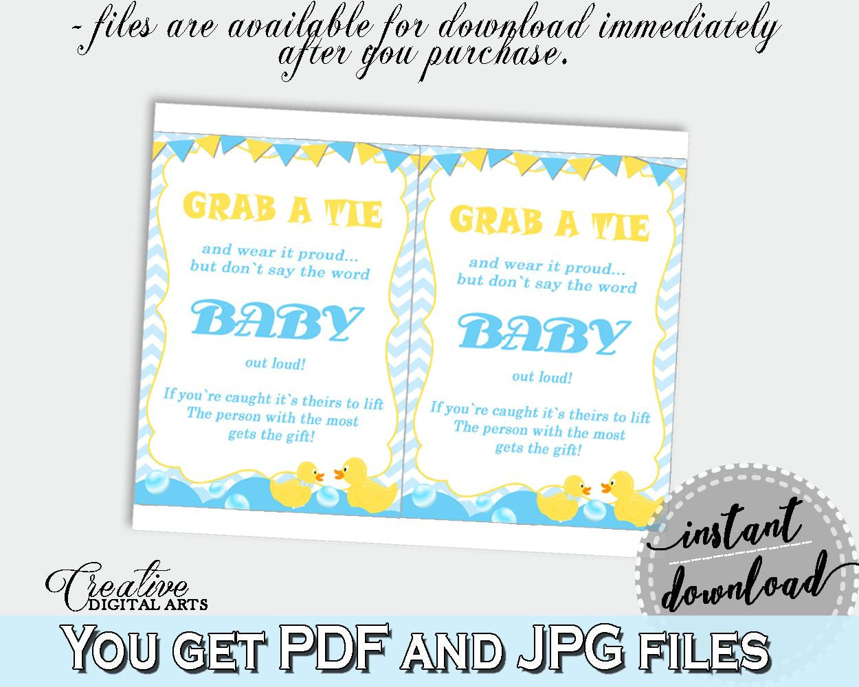 Grab A Tie, Rubber Duck Blue Baby Shower Boy Theme in Blue And Mint, bowtie game, baby shower purple, prints, digital print - rd002 - Digital Product