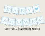 Chevron Baby Shower Banner All Letters, Birthday Party Banner Printable A-Z, Blue White Banner Decoration Letters Boy, Light Blue cbl01
