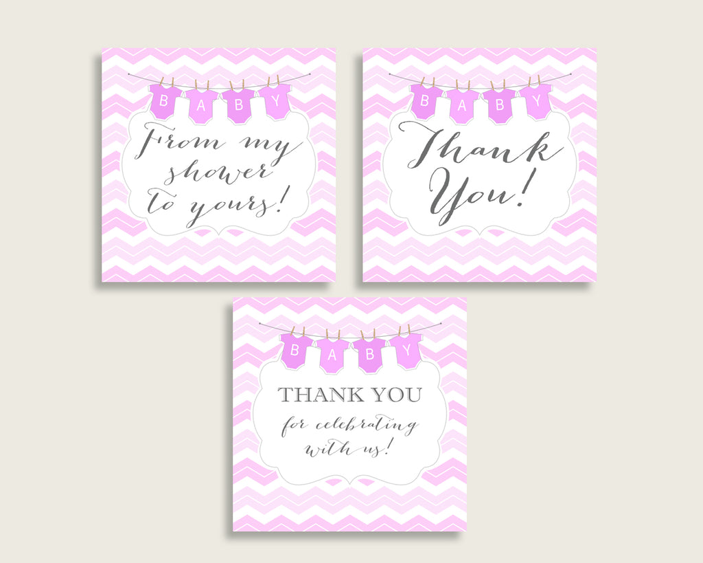 Chevron Baby Shower Square Thank You Tags 2 inch Printable, Pink White Girl Shower Gift Tags, Hang Tags Labels, Instant Download cp001