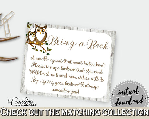 Bring A Book Baby Shower Bring A Book Owl Baby Shower Bring A Book Baby Shower Owl Bring A Book Gray Brown party theme - 9PUAC - Digital Product
