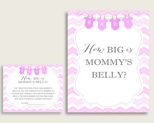 Pink White How Big Is Mommy's Belly Game, Chevron Baby Shower Girl, Guess Mommys Belly Size, Mommy Tummy Game, Instant Download, cp001