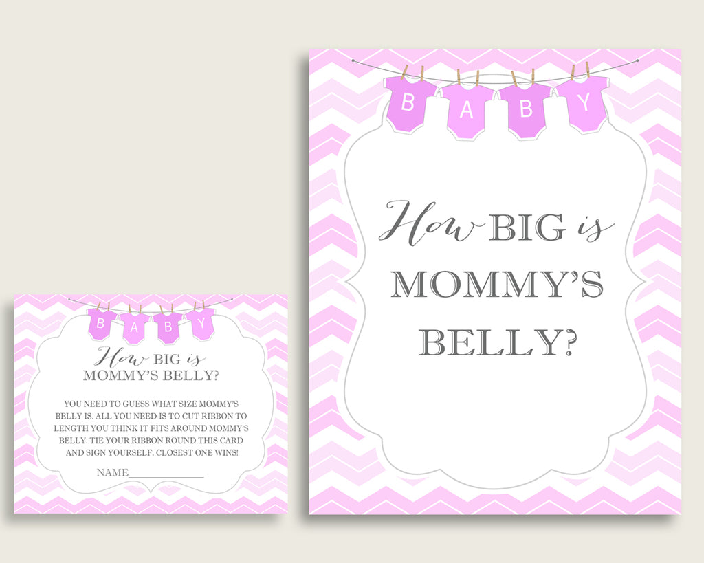 Pink White How Big Is Mommy's Belly Game, Chevron Baby Shower Girl, Guess Mommys Belly Size, Mommy Tummy Game, Instant Download, cp001