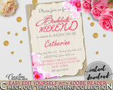 Pink And Beige Roses On Wood Bridal Shower Theme: Bachelorette Weekend Invitation Editable - bash invitation, digital print - B9MAI - Digital Product