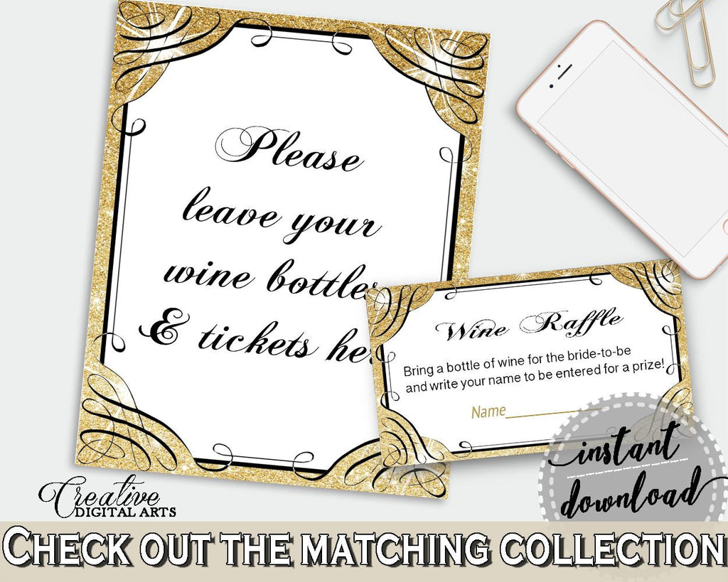 Glittering Gold Bridal Shower Wine Raffle in Gold And Yellow, sign and card, shine bridal, shower celebration, bridal shower idea - JTD7P - Digital Product