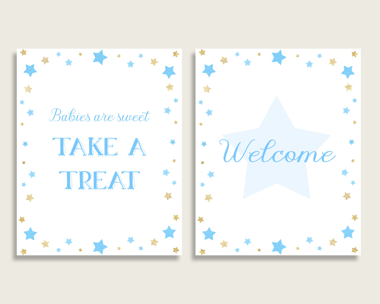 Stars Baby Shower Boy Table Signs Printable, Blue Gold Party Table Decor, Favors, Food, Drink, Treat, Guest Book, Instant Download, bsr01