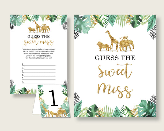 Jungle Guessing Game Baby Shower Gender Neutral, Gold Green Guess The Sweet Mess Game Printable, Dirty Diaper Game, Instant Download, EJRED