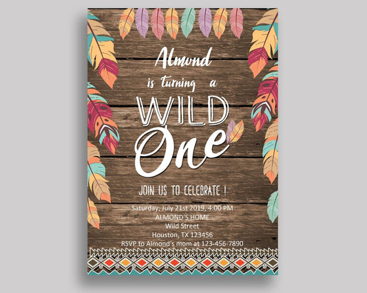 Wild One Birthday Invitation Feathers Birthday Party Invitation Wild One Birthday Party Feathers Invitation Boy Girl wild one party LQES5 - Digital Product